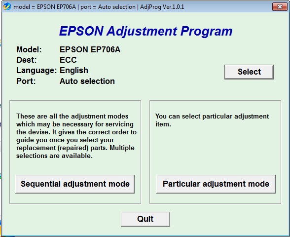 Adjustment program Epson EP-706A