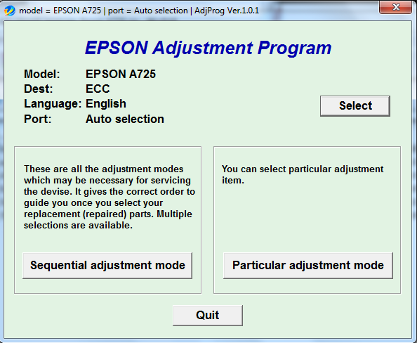 Adjustment program Epson A725