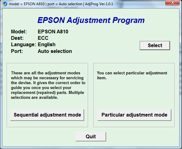Adjustment program Epson A810