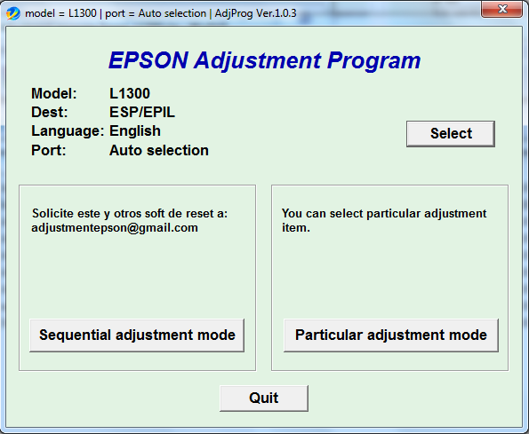 Adjustment program Epson L-1300