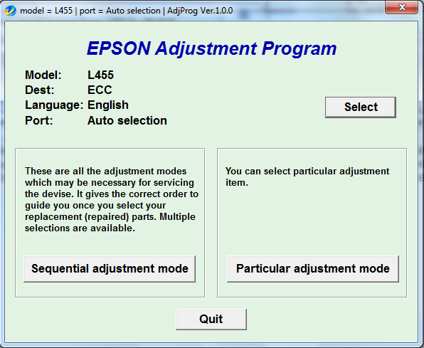 Adjustment program Epson L-455 L-45...