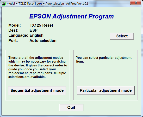 Adjustment program Epson TX-125