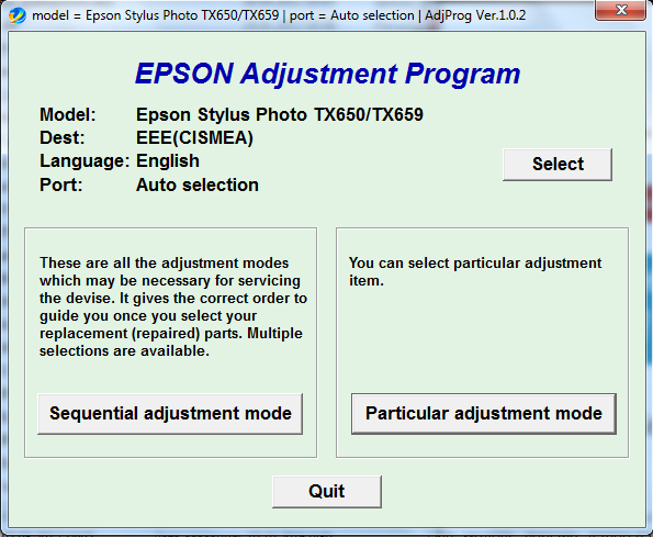 Adjustment program Epson TX-650, TX...