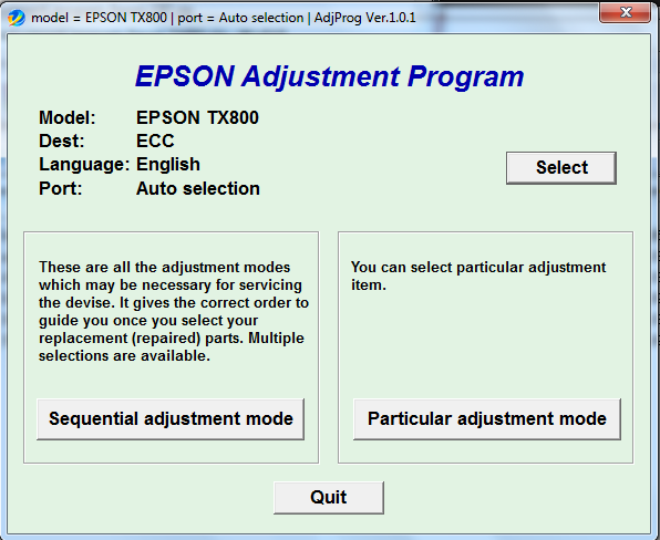 Adjustment program Epson TX-800