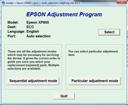 Adjustment program Epson XP-605