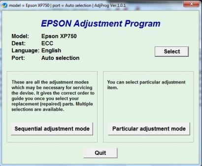 Adjustment program Epson XP-750