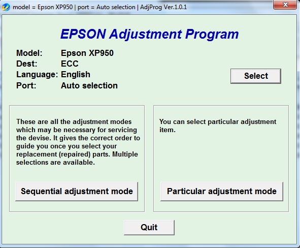 Adjustment program Epson XP-950
